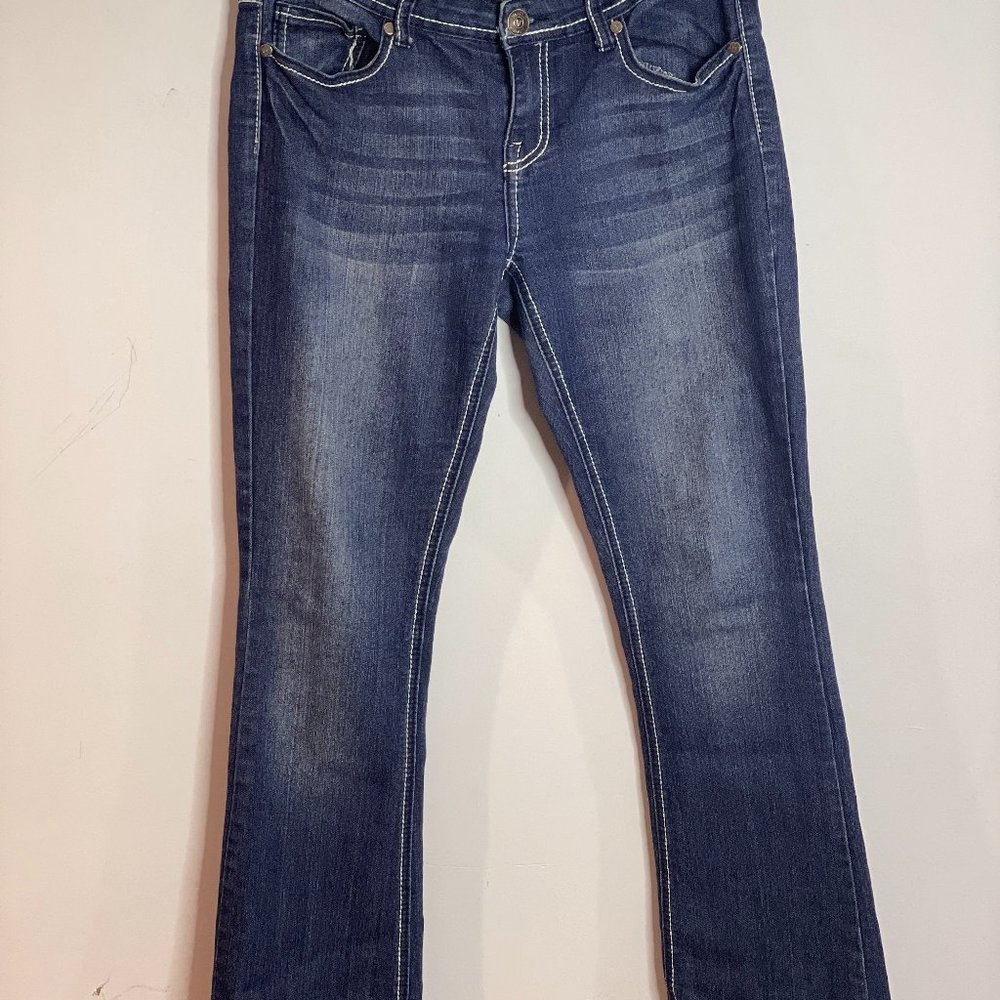 VIGOLD Womens juniors Embroidered FLAPPED POCKETS Bootcut JEANS SIZE 7/8 X 29
